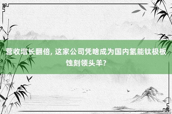 营收增长翻倍, 这家公司凭啥成为国内氢能钛极板蚀刻领头羊?