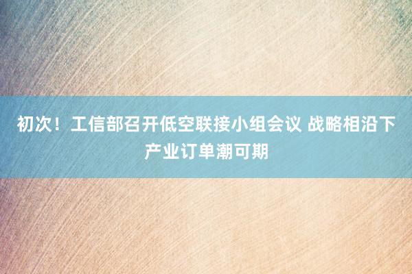 初次！工信部召开低空联接小组会议 战略相沿下产业订单潮可期